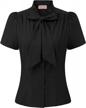 stay stylish and professional with belle poque's stripe button down blouse with bow tie logo