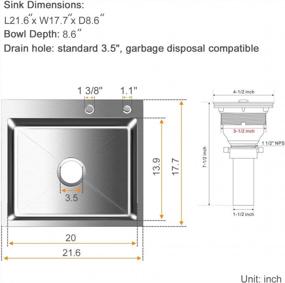 img 2 attached to 21.6-Inch Drop-In Topmount Kitchen Sink - 304 Stainless Steel Single Bowl Handmade Kitchen/Bar Sink By ROVATE