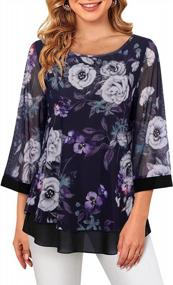 img 3 attached to Chic Floral Mesh Blouses: Furnex Women'S Elegant 3/4 Sleeve Tunic Tops