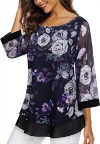 img 2 attached to Chic Floral Mesh Blouses: Furnex Women'S Elegant 3/4 Sleeve Tunic Tops