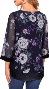 img 1 attached to Chic Floral Mesh Blouses: Furnex Women'S Elegant 3/4 Sleeve Tunic Tops
