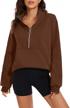 women's oversized half zip sweatshirt 1/4 quarter zipper pullover jacket tops with long sleeve drop shoulder pockets logo