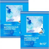10 sheets of 9x12 inch aureuo watercolor painting canvas pad - 2 pack of 8 oz. triple primed white blank cotton pads for water based paints logo