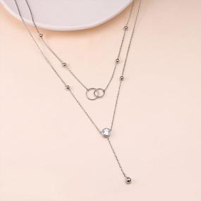 img 1 attached to S925 Sterling Silver Teardrop Double Choker Y Lariat Ожерелье - Многослойное ожерелье FLYOW Подарки для женщин
