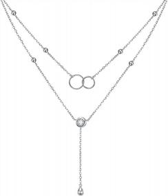 img 4 attached to S925 Sterling Silver Teardrop Double Choker Y Lariat Ожерелье - Многослойное ожерелье FLYOW Подарки для женщин