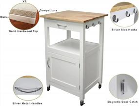 img 1 attached to Eco-Friendly Kitchen Island With Wheels, Pull-Out Drawer, Cabinet, Shelf, And Sturdy Natural Hardwood Surface In White Hue