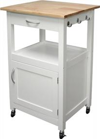 img 4 attached to Eco-Friendly Kitchen Island With Wheels, Pull-Out Drawer, Cabinet, Shelf, And Sturdy Natural Hardwood Surface In White Hue