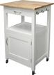 eco-friendly kitchen island with wheels, pull-out drawer, cabinet, shelf, and sturdy natural hardwood surface in white hue logo