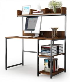 img 4 attached to DEWEL Computer Desk With Storage Shelves And Monitor Stand: 47-Inch Adjustable Study Writing Desk With Hutch And Bookshelf For PC Gaming And Home Office Workstation, Space-Saving Design