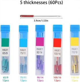 img 3 attached to 🧵 Pack of 60 Universal Regular Point Sewing Machine Needles for Singer, Brother, Janome, Varmax - HAX1 Sizes 65/9, 75/11, 90/14, 100/16, 110/18 (5 Colors)