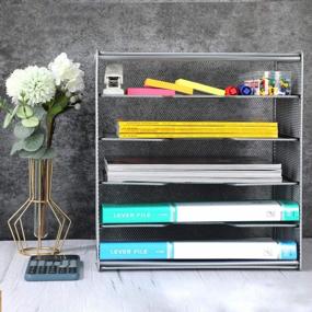 img 1 attached to Organize Your Desk With Samstar'S Silver 5-Tier Paper Tray And File Organizer