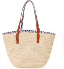 img 3 attached to Готовьтесь к пляжу: большая соломенная сумка FARVALUE ручной работы с бесплатными шелковыми шарфами для женского идеального летнего стиля