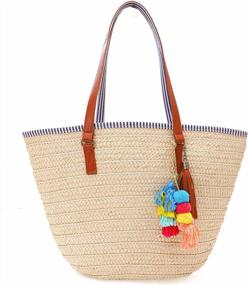 img 4 attached to Готовьтесь к пляжу: большая соломенная сумка FARVALUE ручной работы с бесплатными шелковыми шарфами для женского идеального летнего стиля