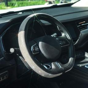img 4 attached to 💎 ChuLian D Sharp Diamond Leather Steering Wheel Cover with Shimmering Crystal Rhinestones, Ideal Fit 15 Inch Car Wheel Protector for Women and Girls, Black