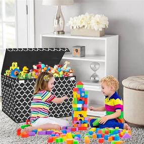 img 2 attached to Large Toy Box Chest For Boys & Girls - 24.5"X13" X16", Flip-Top Lid, Divider, Collapsible Storage Bins For Nursery, Playroom, Closet & Living Room | Homyfort (Black)