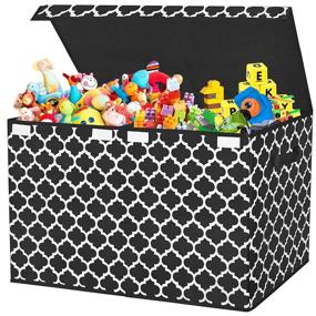 img 4 attached to Large Toy Box Chest For Boys & Girls - 24.5"X13" X16", Flip-Top Lid, Divider, Collapsible Storage Bins For Nursery, Playroom, Closet & Living Room | Homyfort (Black)