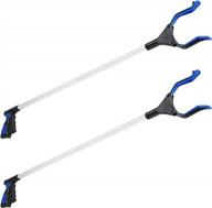 rirether 2-pack 36 inch grabber tool for elderly, non-foldable aluminum alloy reacher grabber with magnetic tip and hook, rotating gripper, wide jaw reaching aid (36 inch, blue) logo