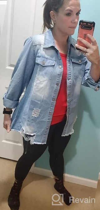 img 1 attached to Stylish And Chic: SCOFEEL Women'S Distressed Denim Shirt Jacket With Frayed Hem review by Rail Basri
