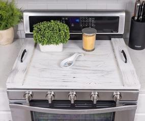 img 4 attached to Rustic White Farmhouse Noodle Board Stove Cover - Electric Stove Top Cover With Handles By RELODECOR