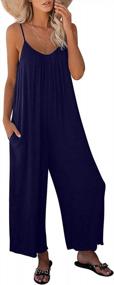 img 4 attached to Women'S Casual Summer Jumpsuit With Pockets - Sleeveless Wide-Leg Romper In Blue - Size Medium