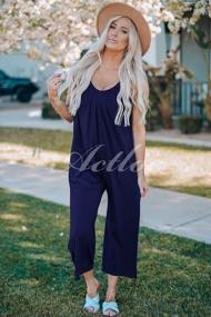 img 2 attached to Women'S Casual Summer Jumpsuit With Pockets - Sleeveless Wide-Leg Romper In Blue - Size Medium