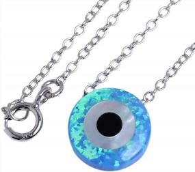 img 2 attached to Круглое ожерелье Kaletine Evil Eye, стерлинговое серебро 925 пробы, синий синтетический опал, подвеска, регулируемая цепочка, 16 "+2", удлинитель