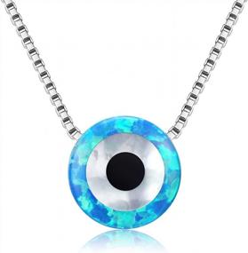 img 4 attached to Круглое ожерелье Kaletine Evil Eye, стерлинговое серебро 925 пробы, синий синтетический опал, подвеска, регулируемая цепочка, 16 "+2", удлинитель