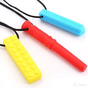 img 3 attached to 🧩 6 Pack Chew Sensory Necklace: Ideal Chewy Toys for Autism & Biting, Textured Silicone Chewing Pendant for Kids & Adults - Boys & Girls Chew Necklaces