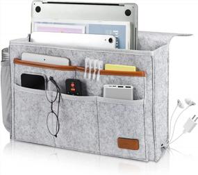 img 4 attached to Large Bedside Caddy Storage Organizer, 15.7''X9.8'', 8 Pockets For Laptop, Magazine, Remote Holder - Dorm Room Or Kids Gift - Light Gray