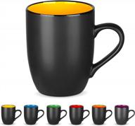 large 16 ounce matte black porcelain coffee mug with yellow accent for coffee, tea, juice, and cocoa - ideal for restaurants and cafes - deecoo логотип