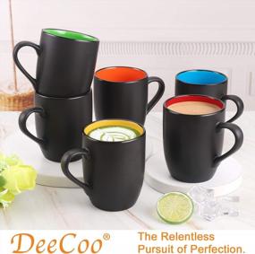 img 1 attached to Large 16 Ounce Matte Black Porcelain Coffee Mug With Yellow Accent For Coffee, Tea, Juice, And Cocoa - Ideal For Restaurants And Cafes - DeeCoo