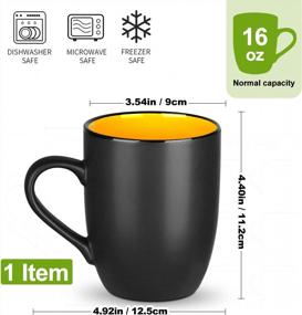 img 3 attached to Large 16 Ounce Matte Black Porcelain Coffee Mug With Yellow Accent For Coffee, Tea, Juice, And Cocoa - Ideal For Restaurants And Cafes - DeeCoo