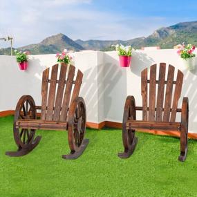 img 4 attached to Rock In Style With KINTNESS Wagon Wheel Wood Rocking Chair - Perfect For Your Garden Or Patio