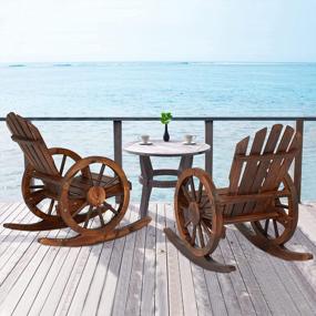 img 2 attached to Rock In Style With KINTNESS Wagon Wheel Wood Rocking Chair - Perfect For Your Garden Or Patio