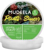 15" plant saucer 6 pack by mudeela - durable plastic trays for indoor plants, clear flower pot saucers with thicker & stronger design logo