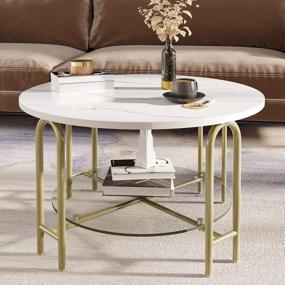img 2 attached to YITAHOME Round Coffee Table With Storage,White Marble Tabletop And Gold Circle Coffee Table,Sofa Center Table For Dining Room,2-Tier Modern Center Coffee Table For Living Room With Gold Sturdy Frame