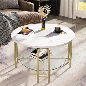 img 4 attached to YITAHOME Round Coffee Table With Storage,White Marble Tabletop And Gold Circle Coffee Table,Sofa Center Table For Dining Room,2-Tier Modern Center Coffee Table For Living Room With Gold Sturdy Frame