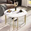 yitahome round coffee table with storage,white marble tabletop and gold circle coffee table,sofa center table for dining room,2-tier modern center coffee table for living room with gold sturdy frame logo