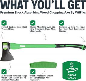 img 3 attached to WilFiks 36-Inch Chopping Axe For Camping And Wood Splitting - Forged Carbon Steel Maul Tool With Heat Treatment, Fiberglass Shock Reduction Handle, And Anti-Slip Grip For Kindling