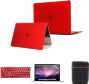 img 4 attached to Protective Hard Shell Case, Sleeve Bag, Keyboard Cover, & Screen Protector For MacBook 12 Inch A1534/A1931 - Compatible With 2015-2019 Versions - Red By Se7Enline