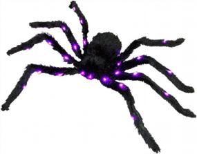 img 4 attached to Halloween Haunters Large 28-Inch Realistic Black Spider Prop Decoration With 26 Purple LED Lights - Creepy Crawly Fury Legs For Spooky Ambiance