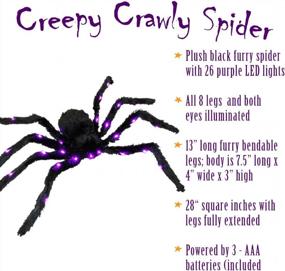 img 2 attached to Halloween Haunters Large 28-Inch Realistic Black Spider Prop Decoration With 26 Purple LED Lights - Creepy Crawly Fury Legs For Spooky Ambiance