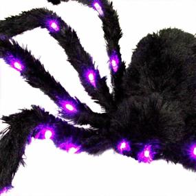 img 1 attached to Halloween Haunters Large 28-Inch Realistic Black Spider Prop Decoration With 26 Purple LED Lights - Creepy Crawly Fury Legs For Spooky Ambiance