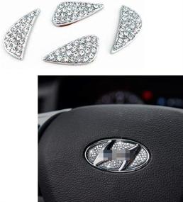 img 2 attached to 🚘 MAXMILO Car Interior Bling Accessories for Hyundai Sonata Elantra IX35 IX25 Tucson Verna MISTRA Accent - Steering Wheel Sign Logo with 3D Rhinestone Decals Cover