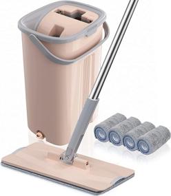 img 4 attached to 🧹 VOUBIEN Flat Mop and Bucket Set - Self-Cleaning System with Microfiber Pads for Effective Floor Cleaning