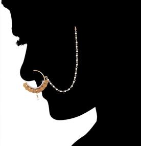 img 3 attached to Enchanting Aheli Pearl Nose Ring Nath With Pearl Chain For Brides And Weddings - Tradition Meets Elegance!