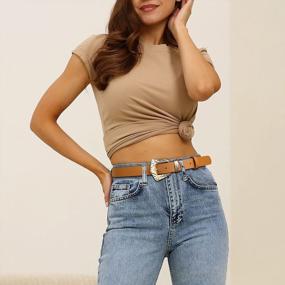 img 3 attached to Women'S Leather Belts With Gold Hammered Buckle - Kajeer Fashion Jeans Belt For Women