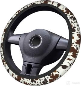 img 4 attached to Cow Print Steering Wheel Cover Black And Brown Cow Car Accessories For Women Interior Cute Set Road Trip Essential Universal Relieve Driving Fatigue Car Decor 15Inches Fits Cars Trucks Suvs Vans