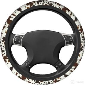 img 3 attached to Cow Print Steering Wheel Cover Black And Brown Cow Car Accessories For Women Interior Cute Set Road Trip Essential Universal Relieve Driving Fatigue Car Decor 15Inches Fits Cars Trucks Suvs Vans