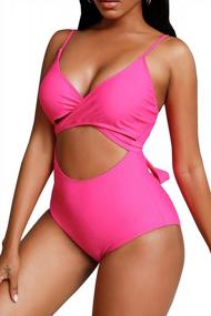 img 1 attached to Vintage Cutout One-Piece Swimsuit For Women - Crisscross Halter Neck, Deep V-Neckline, Sexy Tummy Control, And Monokini Design For Flattering Bathing Suit Look